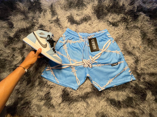 BARBED WIRE MESH SHORTS - BABY BLUE