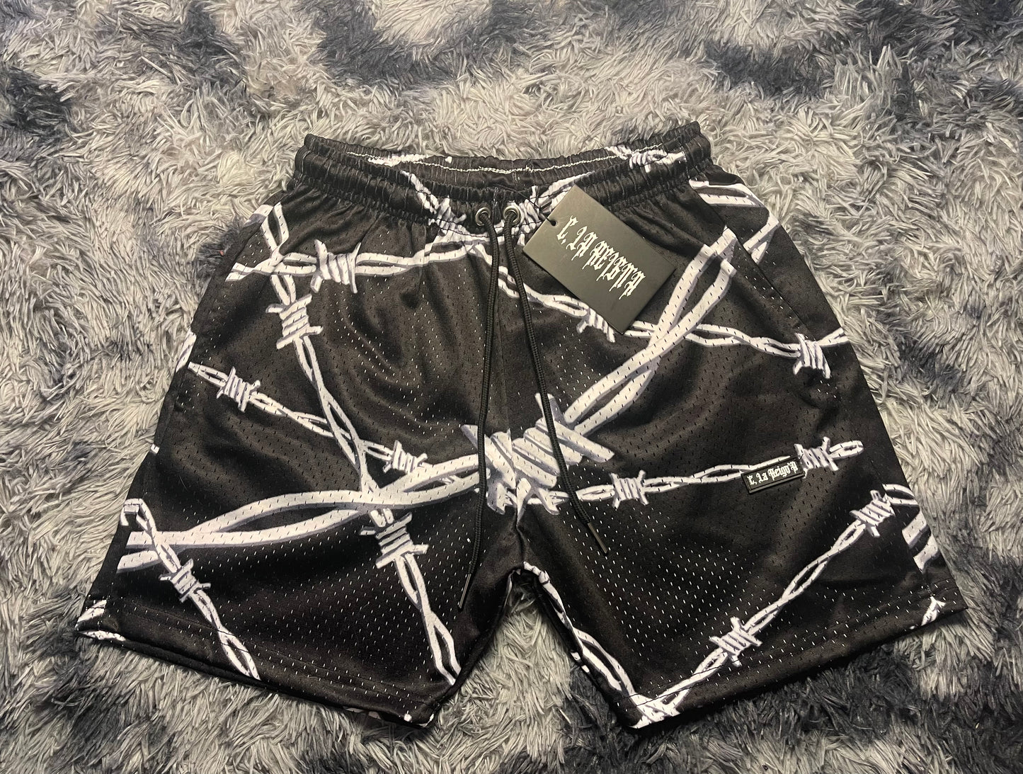 BARBED WIRE MESH SHORTS - BLACK