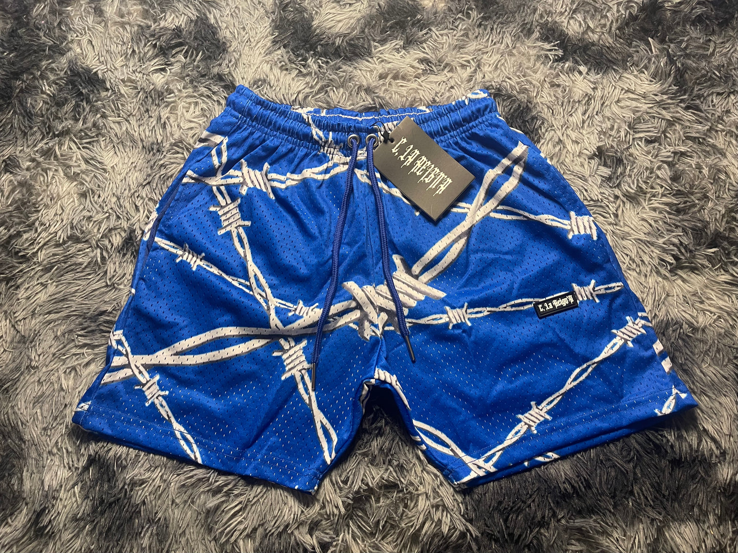 BARBED WIRE MESH SHORTS - BLUE